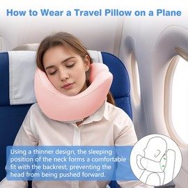 2025 Upgraded Neck Pillow Travel - Neck Pillow Travel Plane for Comfortable Sleep, Travel Pillow Perfect for Airplanes, Cars, Home Office, Gaming (Pink