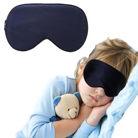 Children's Sleeping Mask, Mulberry Silk Sleeping Mask, Children Girls, Silky Soft Sleeping Mask, Silk, Suitable for Children from 5 to 15 Years, Adjustable Shoulder Strap (Navy Blue)