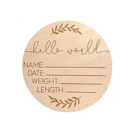 Wooden Name Announcement Sign,Small 3.9-Inch Hello World Newborn Birth Announcement Sign,Photography Props for Newborn (Small)