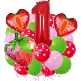 Strawberry Balloons Number 1 Balloons Polka-dot Latex Balloons for Girl Fruit 1st Birthday Party Decoration Supplie,Berry 1st Party Decor,Polka-dot Latex Mylar Red Number 1 Balloons Decor for Girls