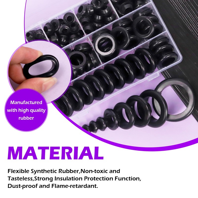 Swpeet 140Pcs Black Rubber Grommet Assortment Kit, 8 Sizes Eyelet
