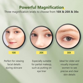30X Magnifying Mirror, Magnifying Mirror Suction Cup, Travel Makeup Mirrors with Precise Tweezers, Compact Mirrors for The Removal of Female Facial Hair, 3.5 Inches (Black)
