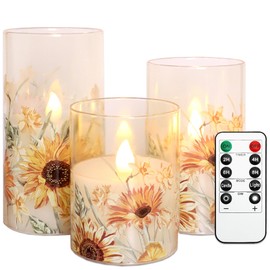 MELTONE Sunflower Flameless Candles Remote Real Wax Flickering Battery Operated Glass Candles - Home Party Bedroom Birthday Christmas Spring Decorations