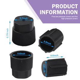 yorpyep 10 PCS A/C Valve Core, Air Conditioning System High-pressure and Low-pressure Port Caps, Plastic Leak-proof and Dust-proof Protector, for Most Cars A/C Maintenance Parts (Black)