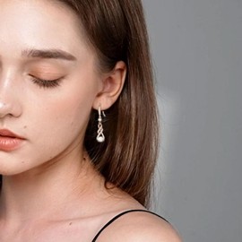 LOCIBLO October Birthstone Dangle Earrings for Women 925 Sterling Silver Rose Gold Plated Infinity Pendant Synthetic Opal Jewelry for Her