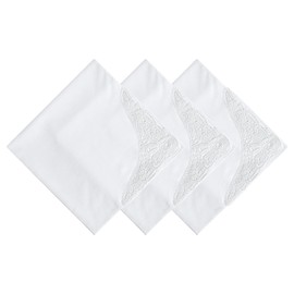 PACGOTH Women’s Handkerchiefs 100% Cotton, Ladies Embroidery Handkerchiefs, Dainty White Lace Weddings Hanky Gift for Her, Pattern 1 - 3pcs, 17*17"