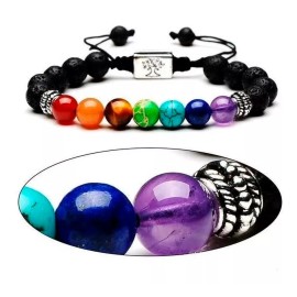 Veraly Brazalete Pulsera Piedra De Lava 7 Chakras Árbol Bodhi Tree