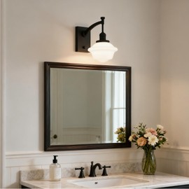 Pathson Vintage Milk White Wall Sconce, On Off Switch Design, Hardwired Glass Bathroom Vanity Light Fixture, Modern Mid-Century Wall Lamp for Mirror Living Room Farmhouse Bedside Lighting