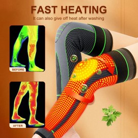 ROUDJER Knee Brace for Women and Men 1 Pair, Tourmaline Acupressure Selfheating Wormwood Knee Sleeve with Adjustable Strap for Arthritis, Meniscus Tear, Running, Working Out (Green)