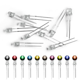 GuuYebe LEDs, Single LED Light LED Diode Lamp DIY Kit with Warm White Red Green Blue Yellow Green Pink UV Purple Orange Clear Transparent Lens Mini Bulbs 3mm 10 Colors x 10PCS