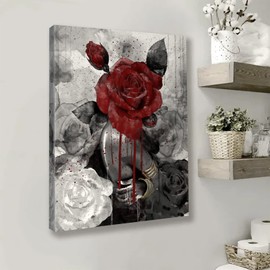 African American Wall Art Fashion Black Girl Picture Vintage Rose on Girl Head Wall Decor Abstract Painting Framed Modern Artwork for Bedroom Bathroom Office Home Decor 16x24inch