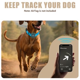 AirTag Dog Collar - Leather Dog Collar with Airtag Holder | IP68 Waterproof AirTag Holder with Metal Buckle, Comfortable GPS Dog Collars Tracker for Medium Large Dogs (Blue, XL)
