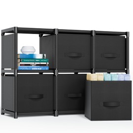 Mavivegue 6 Cube Storage Organizer, Closet Organizers and Storage, Cube Storage Shelf, Easy to Assemble with Storage Drawers, DIY Closet Cube Organizer for Living Room, Bedroom, Dorm Room-Black