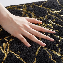 QJHOMO Toilet Rugs U Shaped Black and Gold Bathroom Rugs, Gold Decor Toilet Mat Contour Bath Rug Marble Bathroom Accessories, Extra Thick Carpet Non Slip Floor Mats Machine Washable (20x24 inch)
