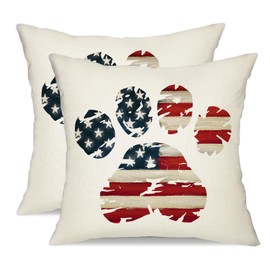 Rguct 4th of July Pillow Covers 18x18 Set of 2 American Flag Funny Paws Patriotic Pillows Independence Day Pillowcase Decor for Sofa Couch