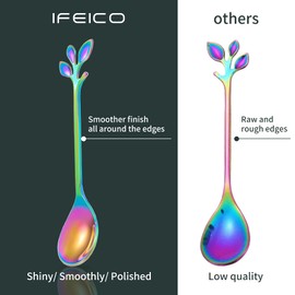 5 Pcs Rainbow Leaf Coffee Spoons, 4.7 inch Stainless Steel Ice-Cream Tea Sugar Spoons, Espresso Stirring Spoons for Mixing, Cold Drink, Dessert, Parties Tableware