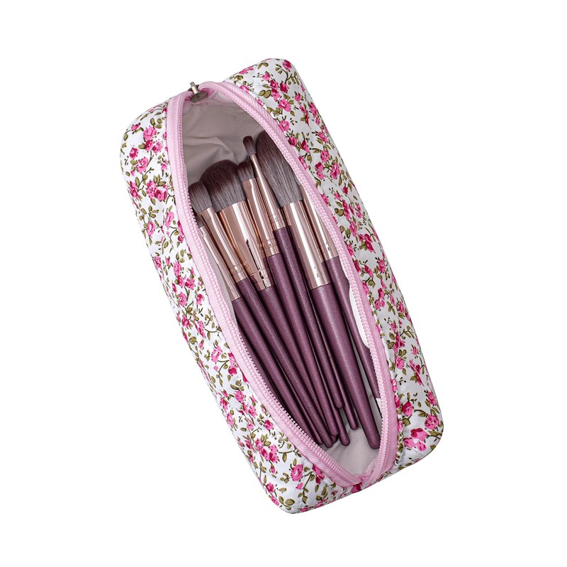 HHQQWZ Cute Floral Cotton Makeup Brush Cosmetic Bag for Women,