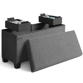 STORAGEBUD Storage Ottoman Bench, 30 Inch Storage Bench for Bedroom End of Bed, Foldable Large Ottoman Foot Rest, Entryway Bench with Storage, Boucle Storage Chest Max 660lbs, Grey