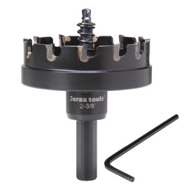 Jerax tools Tungsten Carbide Tipped Hole Cutter, 2-1/8 inch TCT Hole Saw, Oxided Coating with Tri-Flat Shank, 5mm Hole Depth Heavy Duty, for Stainless Steel, Mild Steel, Iron, Copper, Brass, Plastic