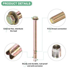M METERXITY 20-Pack Hex Expansion Bolt, M6x120mm Colored Galvanized Iron-Carbon Steel External Hex Expansion Bolts, Anti-Corrosion Metal Bolt for Concrete/Dry Brick/Block Walls