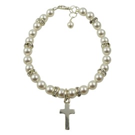 Pearl & Rhinestone Cross Jewelry Bracelet