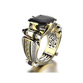 Men's Luxurious Black Onyx Ring for Men Jewelry Mens Wedding Engagement Rings 18K Gold Plated Black Gemstone Ring Square Cut Cubic Zirconia Eternity Ring Band TZ.77 (US Code 9)