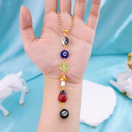 Luck Charms Car Hanging Bag Charms Purse Charms for Handbags Car Mirror Hanging Accessories Ornament Good Lucky Charm Decor for Women Men-Yin Yang Symbol 8 Ball Mushroom Pendant