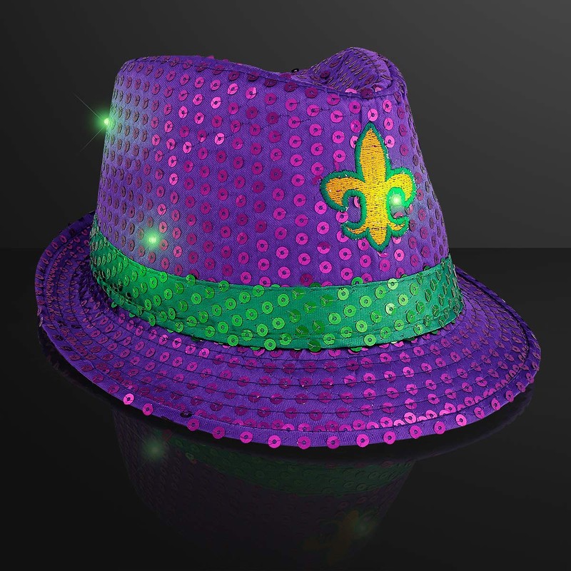 FlashingBlinkyLights Mardi Gras Sequin Light Up LED Fedora Hat