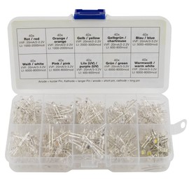 SeKi LED Assortment with 400 Pieces 3 mm LEDs - 10 Values; Red, Orange, Yellow, Green, Blue, Pink, Purple (UV), Yellow Green, White, Warm White - Super Bright