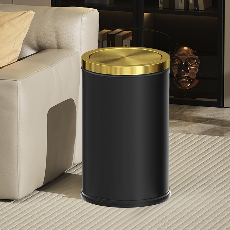 LEASYLIFE Black and Gold Bathroom Trash Can,Bathroom Garbage can with