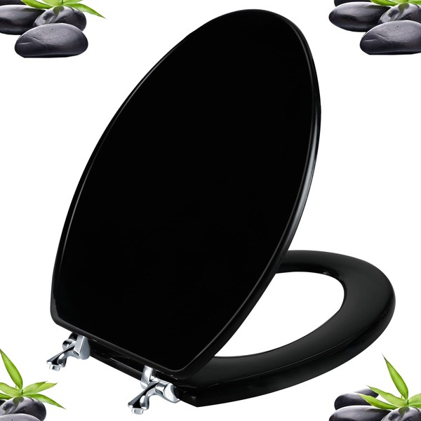 Black Elongated Toilet Seat Natural Wood Toilet Seat with Zinc