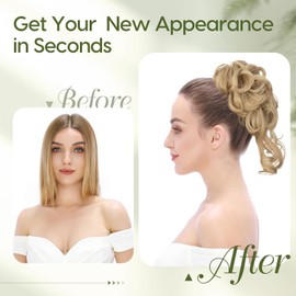 Benehair Bun Hairpiece with Clip, Natural Messy Bun Hairpieces for Thin Hair, Synthetic Hair Scrunchies, Hair Pieces for Women, Girls (Blonde with White Blonde, 75 g)