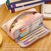 Pen Pencil Case 3 Compartments Canvas Portable Large Capacity Pencil