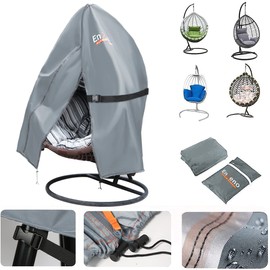 Enzeno Ei Patio Hanging Chair Cover, Outdoor Swing Egg Chair Cover, Waterproof, Anti-Dust with Zip, 210D Oxford Fabric, Porch, Garden, Lawn Chair Protection, Furniture Accessories, 115 x 190 cm (Grey)