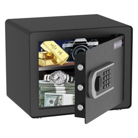 OUSURO 1.2 Cub Safe Box - Home Safe for Cash Money Jewelry Guns Documents, Security Safe Box, Solid Steel Lock Box with Digital Electronic Security Keypad for Home Office Hotel (Black)