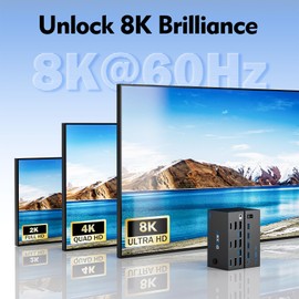 3 Monitors 2 Computers KVM Switch, Reyoten 8K KVM Switches,3 Monitors 2 Computers HDMI DP Switch, 4K Switch for 2 PCs Share Monitor Keyboard Mouse Printer with 2 USB Cables, Power Adapter