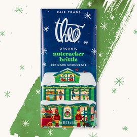 THEO Chocolate Holiday Nutcracker Brittle Organic Dark Chocolate Bar, 55% Cacao, 12 Pack | Vegan, Fair Trade, 2.8 ounces