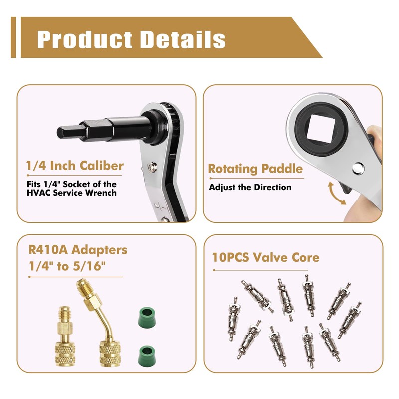 Wayona 22Pcs Valve Core Removal Tool and HVAC Service Wrench