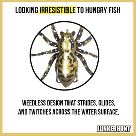 LUNKERHUNT Phantom Spider Lure for Bass Fishing (2.5 Inch) | Topwater Spider Fishing Lure with Natural Walking Action | Soft Hollow Body Weedless Hooks for Trout and Pike (Fang Color)