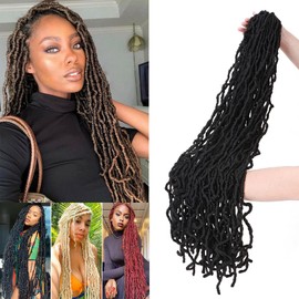 Silk-co 36inch Faux Locs Crochet Hair Curly Wavy Soft Locs Crochet Hair 21roots/Pack Goddess Faux Locs Crochet Braid Synthetic Hair Extensions -Natural Black