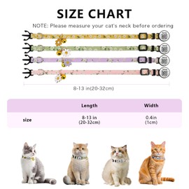 4 Pack Cotton Safe Breakaway Cat Collars with Bell with Smart QR ID Name Tag, Daisy Charm Kitty Kitten Cute Flowers Pendant Cat Collars,QR Code Ideal for Girl Cats Boy Cats/8-13in
