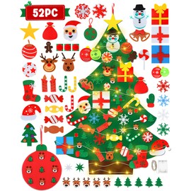 GEEKEO Children's Felt Christmas Tree with Lighting, DIY Felt Christmas Tree Children Removable Ornaments, Velcro Christmas Tree Set Ideal Christmas Gifts for Children