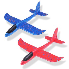 Maigendoo 2 Packs Large Airplane Toy, Foam Plane Gliders, Manual Throwing Foam Plane, Dual Flight Mode Aeroplane Toys for Boys Girls Outdoor Sport Game, Kids Birthday Party Favors, Red Blue