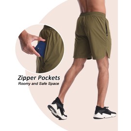 CANGHPGIN Pantalones Cortos Deportivos de Entrenamiento para Hombre, Bolsillo con Cremallera y cordón, Paquete de 2 para Baloncesto y Rugby, Negro, Verde (Black+Army Green), Small