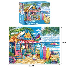 500 Piece Puzzles for Adults,Beach Surf Shack Puzzle,Recycled Cardboard Summer Jigsaw Puzzles 500 Pieces,Challenging Family Activity Great Gift Idea,Landscape Puzzles Size 20.5 x 15 in