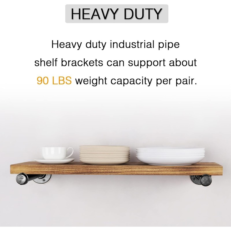 OVOV Black Industrial Pipe Shelf Brackets Heavy Duty Pipe Floating