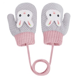 YSXY Cute Mittens Baby Toddler Knitted Gloves for 1 2 3 4 5 6 Years Boys Girls Winter Warm Knitted Gloves with Cord Fleece Lining, Grey Rabbit