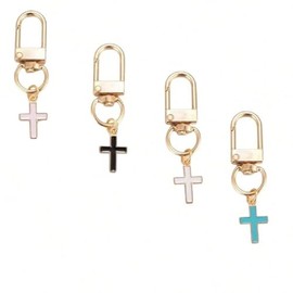 Cross Keychain for Women Car Keys Ring Accessories Clip Handbag Purse Cross Pendant Charms, 4 Pcs, adjustable