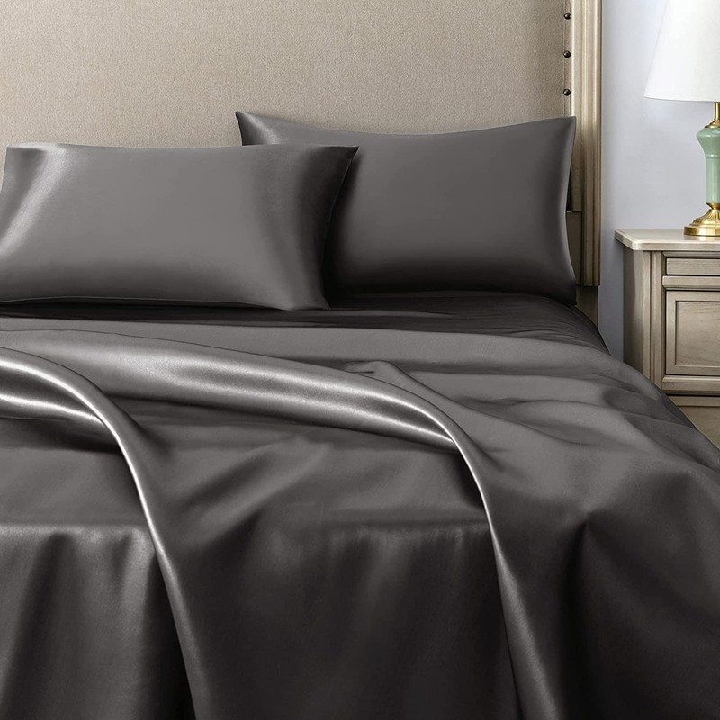 Satin Pillow Cases 2 Pack - Dark Gray Pillowcase for