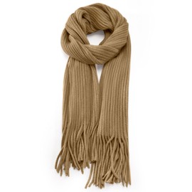 Anjing Women's Scarf with Fringes, Cashmere Feel Scarves, Cuddly Warm Winter Scarf, Thick, Plain, Khaki, khaki